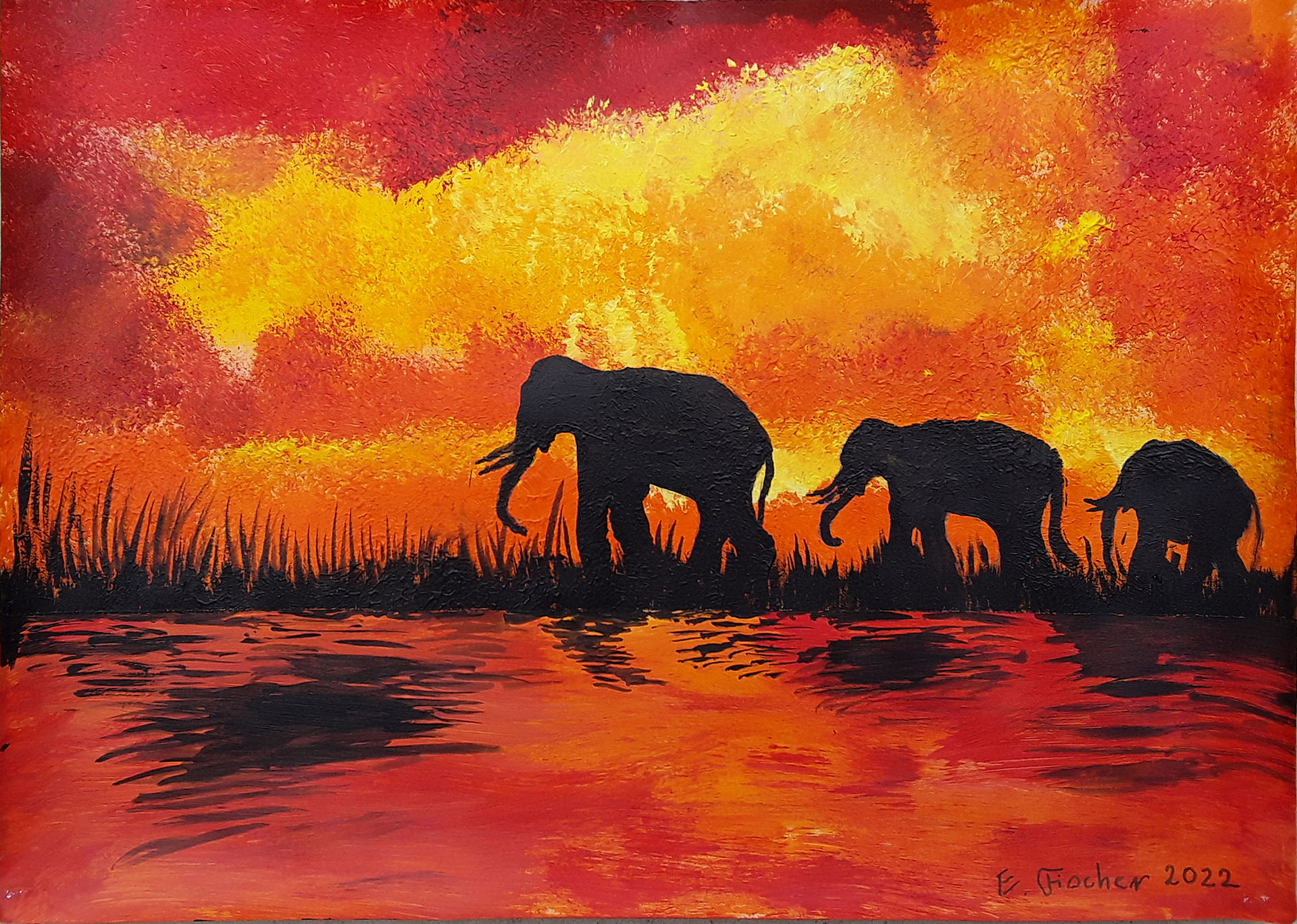 Gemälde von Elsbeth Fischer 2022 - Elefanten
